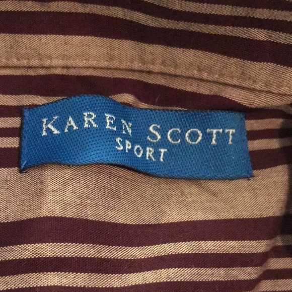 Karen Scott Thanksgiving Harvest Embroidered Pocket Striped Button Up Size S - Picture 5 of 7